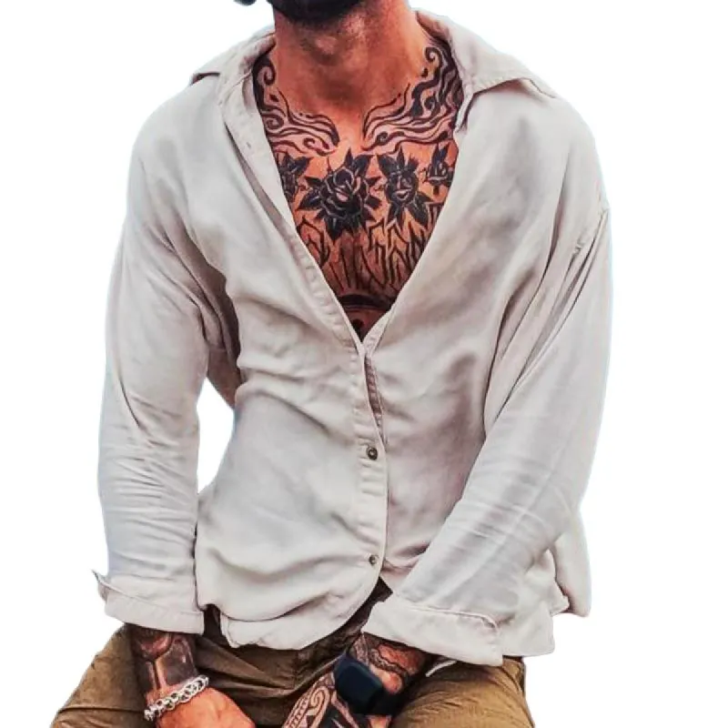 Men's Casual Solid Color Long Sleeve Shirt 64000584TO sold by Manly