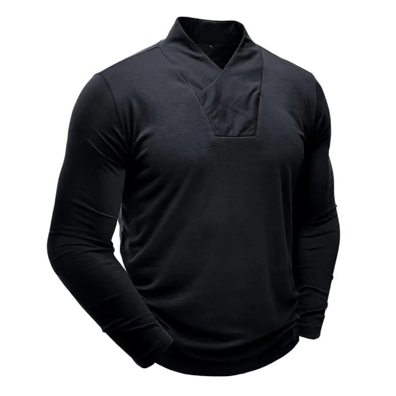 Men's Solid Color Casual Small V-neck Long-sleeved T-shirt 61397788X sold by Manly