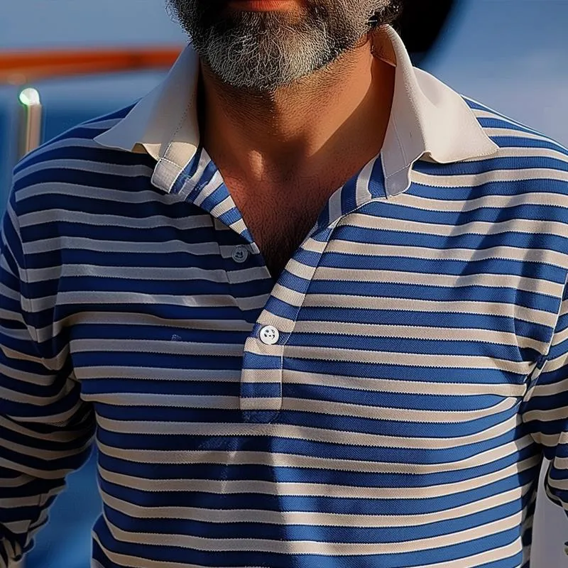 Men's Striped Lapel Long Sleeve Polo Shirt 82308241Z sold by Manly product image thumbnail 3