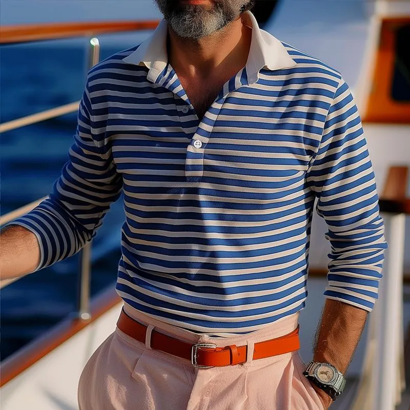 Men's Striped Lapel Long Sleeve Polo Shirt 82308241Z sold by Manly product image thumbnail 2