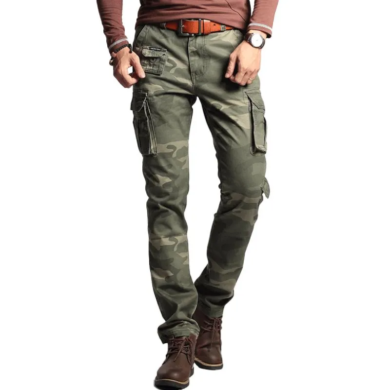 Men's Camouflage Multi-pocket Cotton Slim Cargo Pants 08327889Z sold by Manly