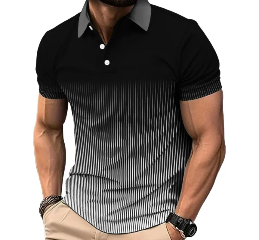 Men's Striped Print Short-Sleeved Polo Shirt 09669132Y sold by Manly