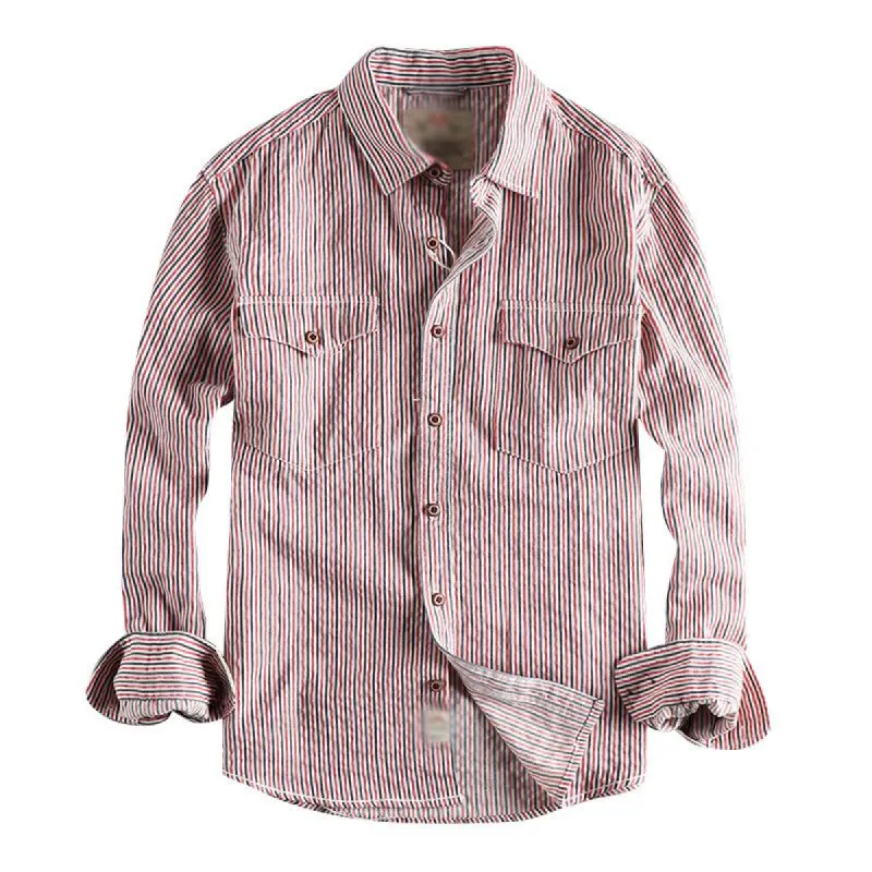 Men's Vintage Striped Cotton Distressed Wash Work Shirt 02676568M sold by Manly