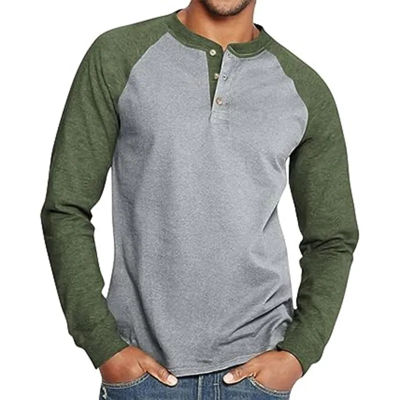 Men's Vintage Colorblock Henley Collar Long Sleeve T-Shirt 97293227Y sold by Manly