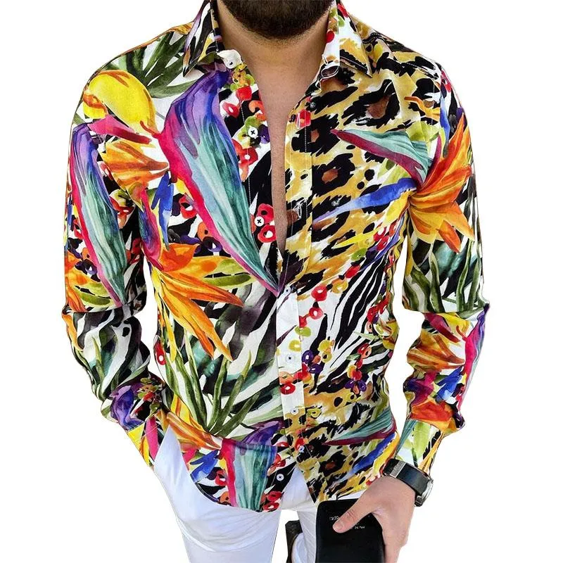 Men's Casual Printed Lapel Long Sleeve Shirt 05090418M sold by Manly