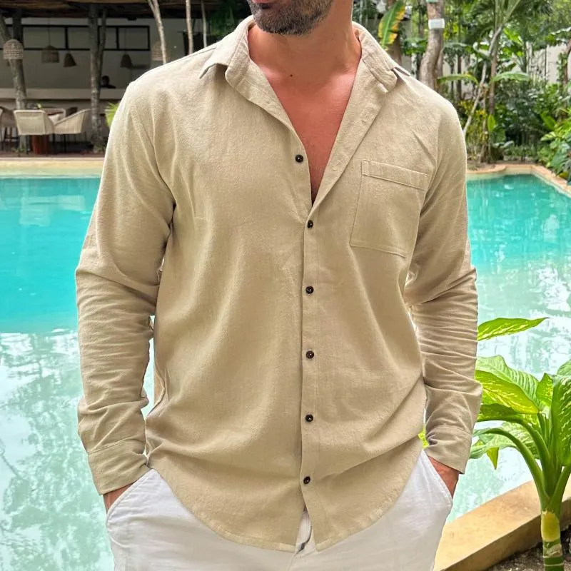 Men's Casual Cotton and Linen Pocket Long Sleeve Shirt 52325892TO sold by Manly product image thumbnail 2