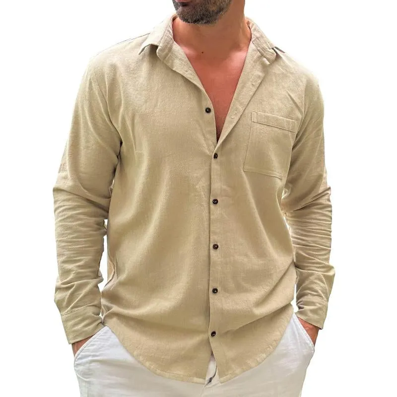 Men's Casual Cotton and Linen Pocket Long Sleeve Shirt 52325892TO sold by Manly