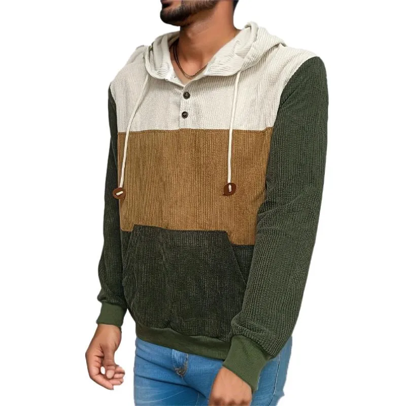 Men's Casual Colorblock Corduroy Long Sleeve Hoodie 41087146Y sold by Manly