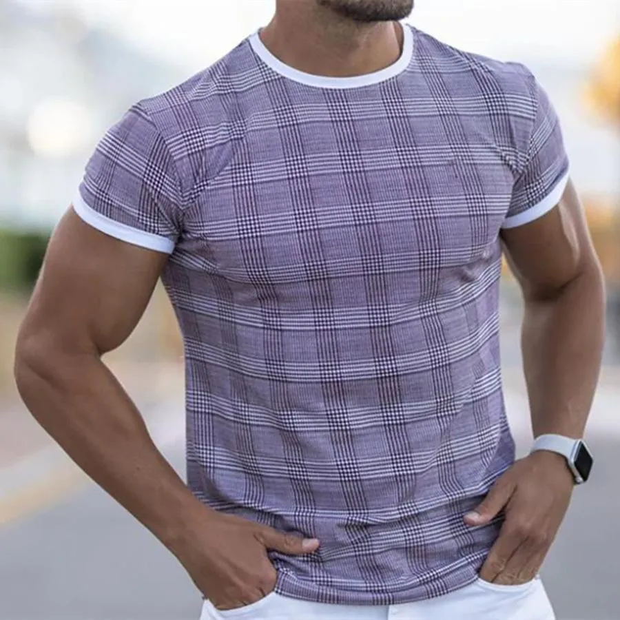 Men's Casual Round Neck Plaid T-Shirt 85388215TO sold by Manly product image thumbnail 4