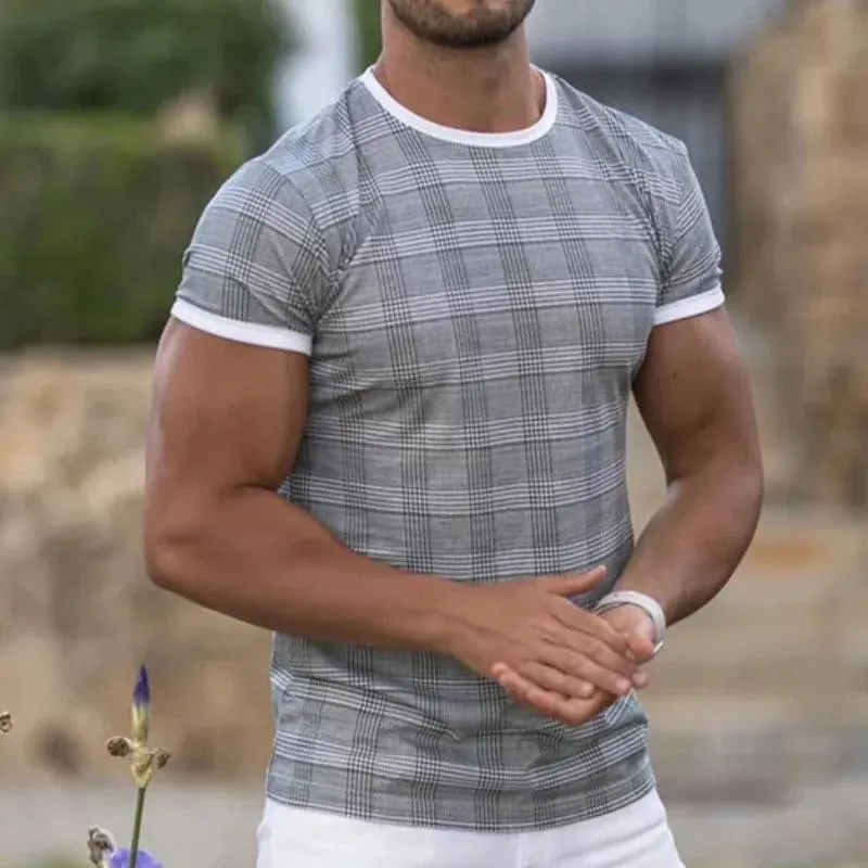 Men's Casual Round Neck Plaid T-Shirt 85388215TO sold by Manly product image thumbnail 5