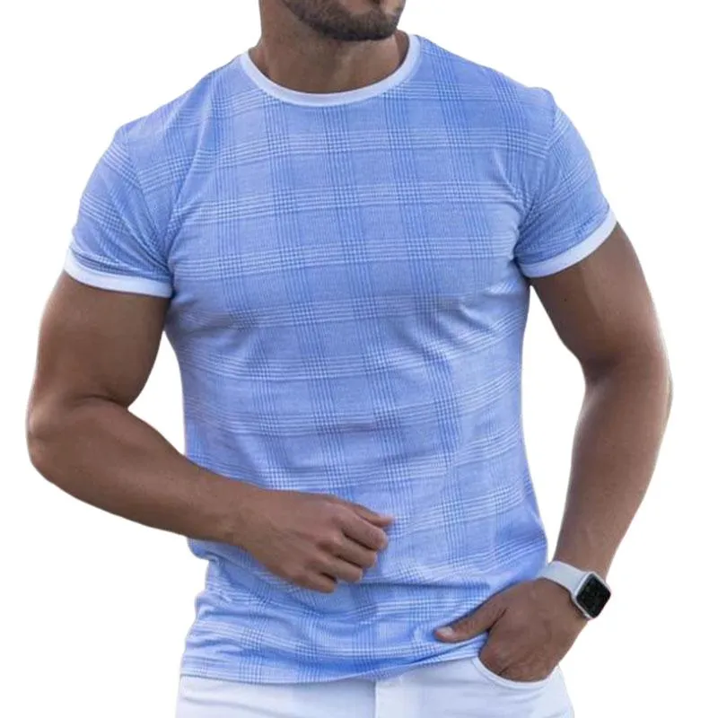 Men's Casual Round Neck Plaid T-Shirt 85388215TO sold by Manly