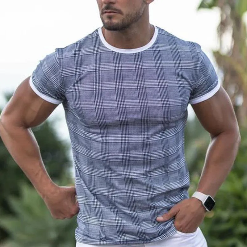 Men's Casual Round Neck Plaid T-Shirt 85388215TO sold by Manly product image thumbnail 2