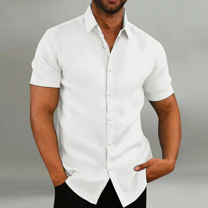 Men's Casual Cotton And Linen Solid Color Short Sleeved Shirt 35252025Y sold by Manly product image thumbnail 3