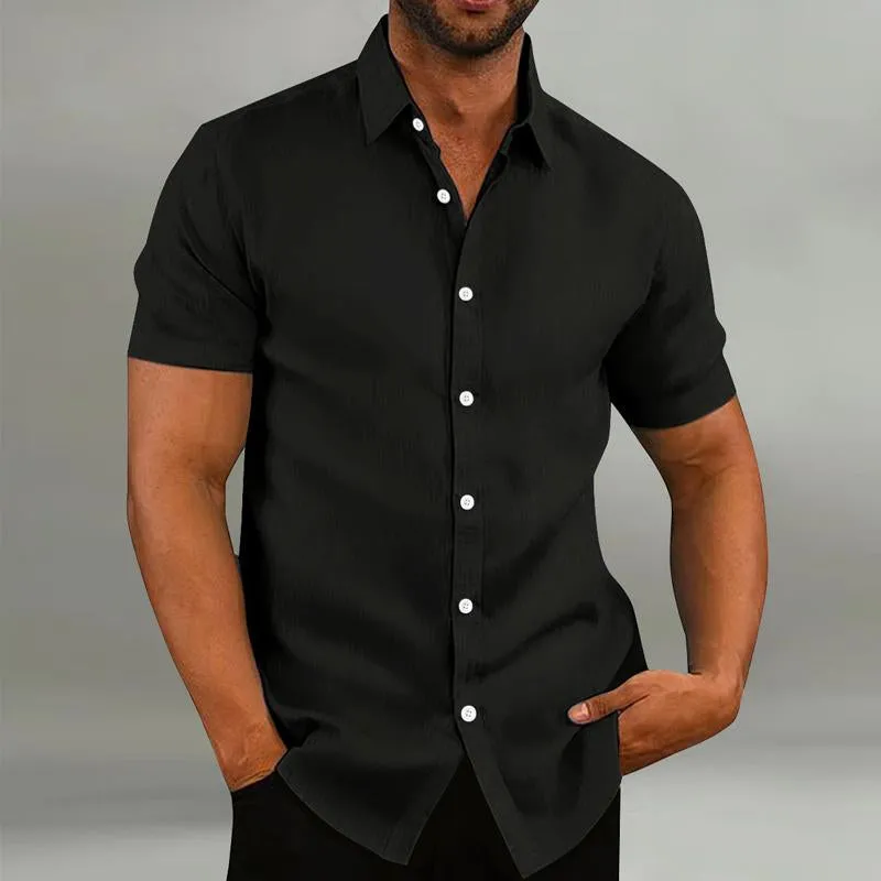 Men's Casual Cotton And Linen Solid Color Short Sleeved Shirt 35252025Y sold by Manly product image thumbnail 4