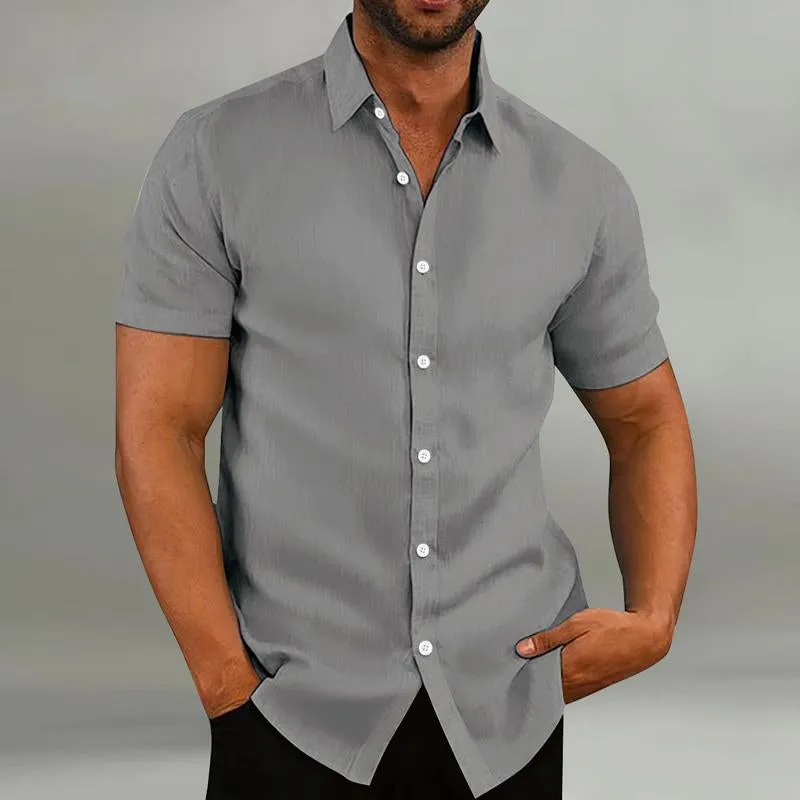 Men's Casual Cotton And Linen Solid Color Short Sleeved Shirt 35252025Y sold by Manly product image thumbnail 2