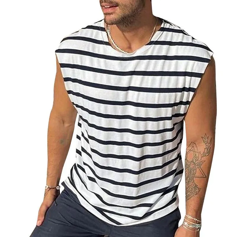Men's Casual Round Neck Sleeveless Striped Tank Top 67201209Y sold by Manly