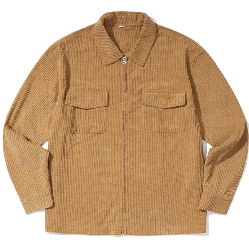 Men's Solid Color Corduroy Cargo Lapel Zipper Jacket 58394516X sold by Manly product image thumbnail 4