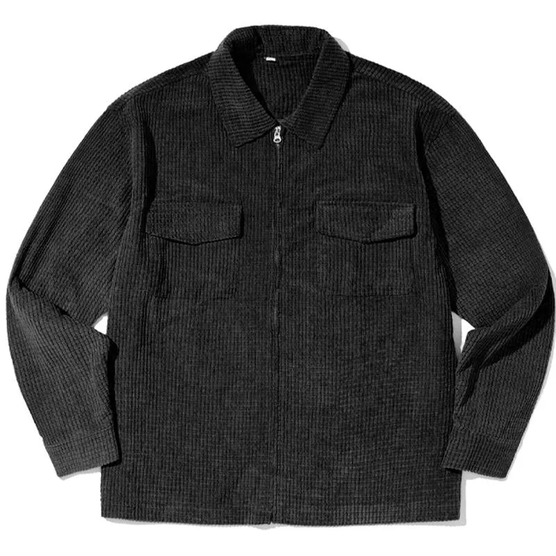 Men's Solid Color Corduroy Cargo Lapel Zipper Jacket 58394516X sold by Manly product image thumbnail 2