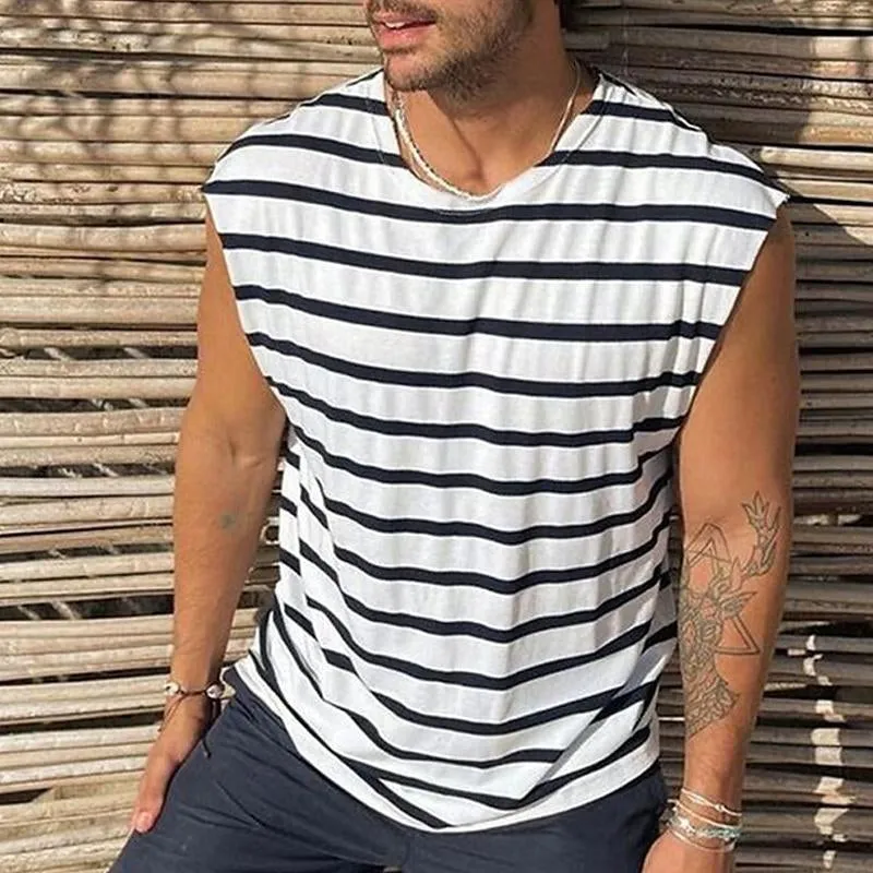 Men's Casual Round Neck Sleeveless Striped Tank Top 67201209Y sold by Manly product image thumbnail 2