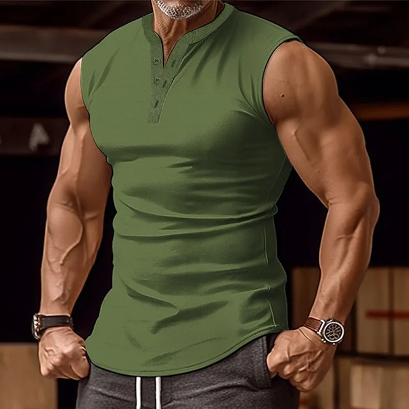 Men's Casual Summer Round Neck Button Down Tank Top 91758444M sold by Manly product image thumbnail 3