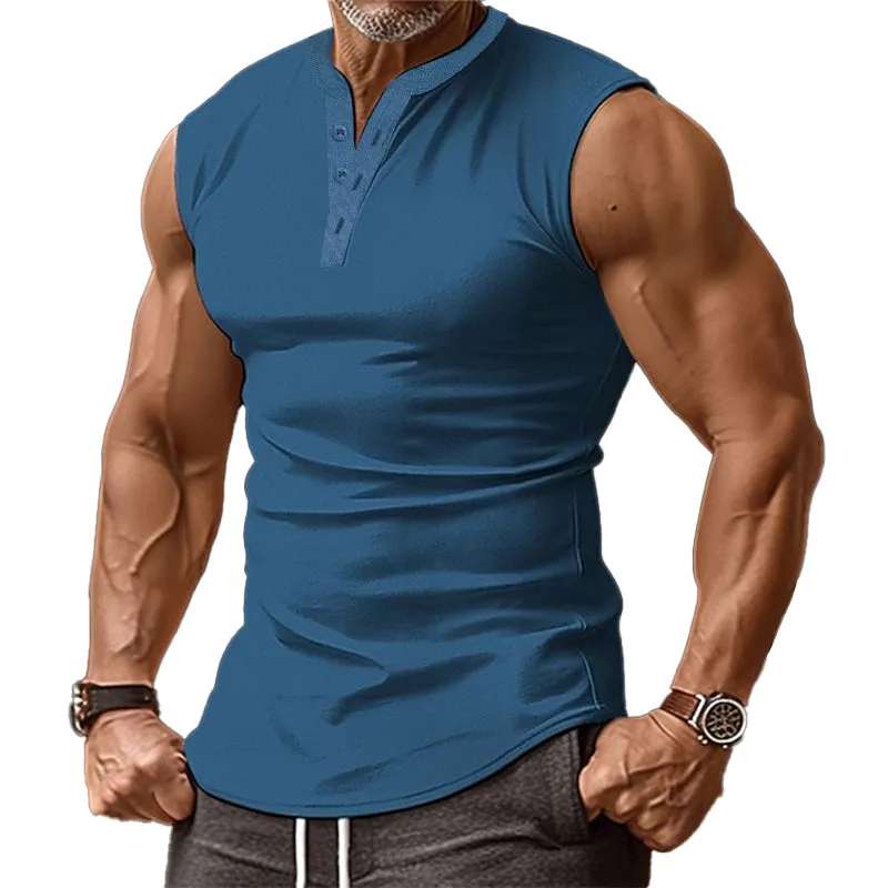 Men's Casual Summer Round Neck Button Down Tank Top 91758444M sold by Manly