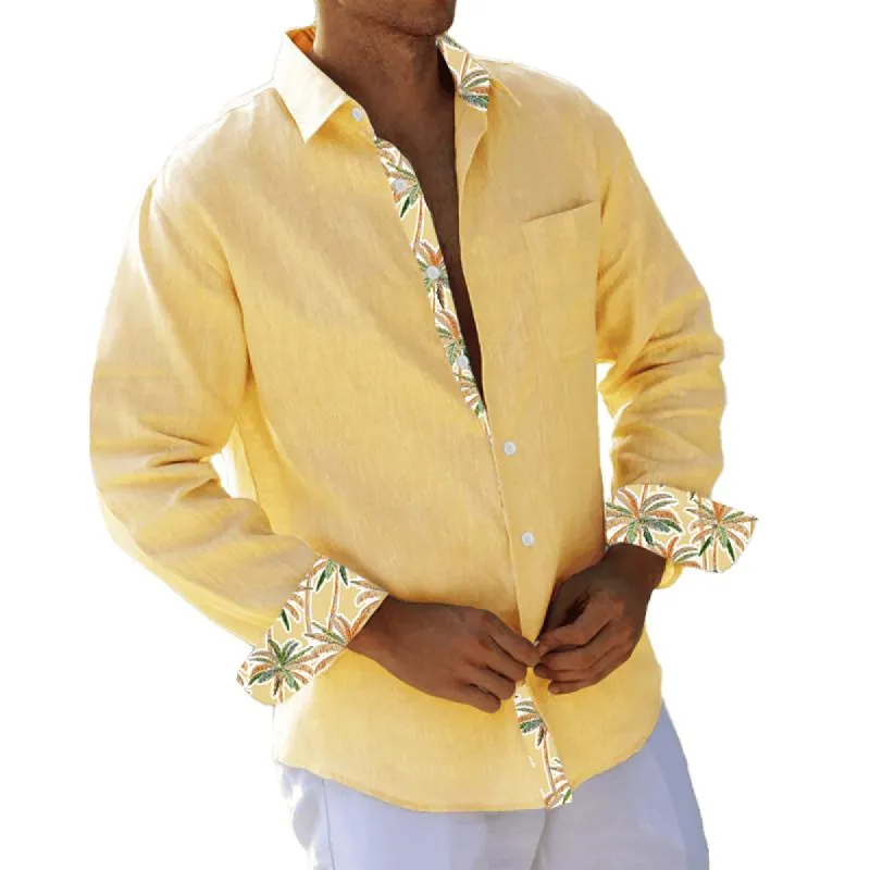 Men's Print Stitching Lapel Long Sleeve Casual Shirt 69521437Z sold by Manly