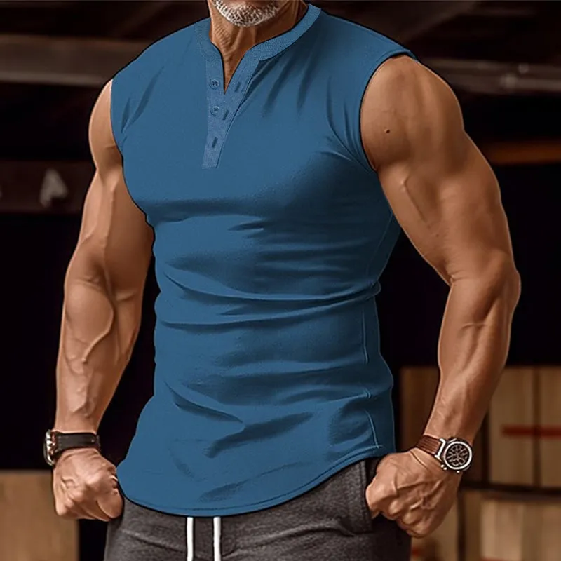 Men's Casual Summer Round Neck Button Down Tank Top 91758444M sold by Manly product image thumbnail 4