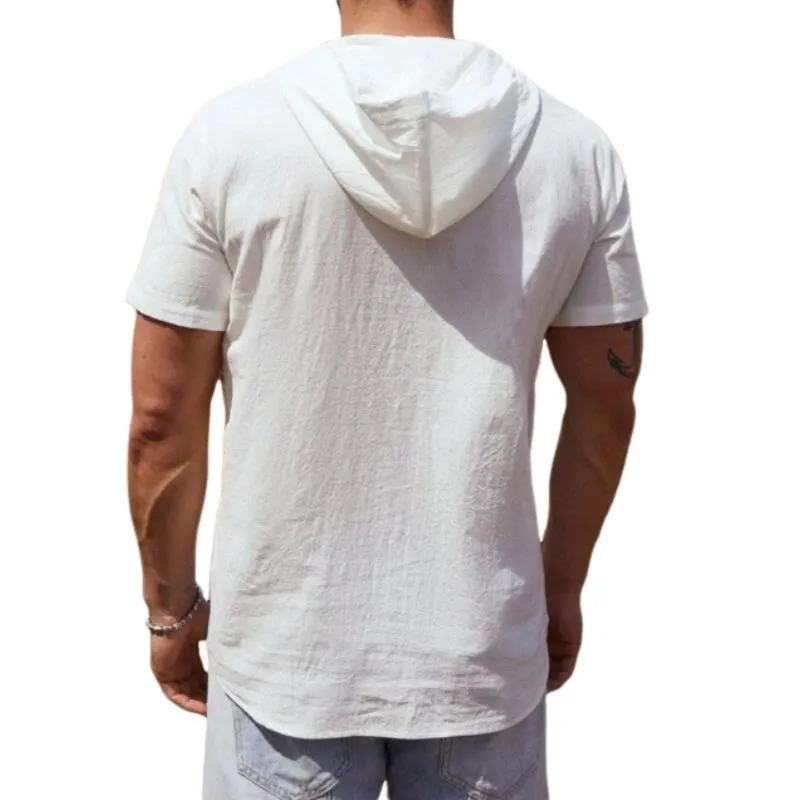 Men's Casual Cotton Linen Lace-up Pullover Flap Pocket Short-sleeved Hoodie 75499303M sold by Manly product image thumbnail 4