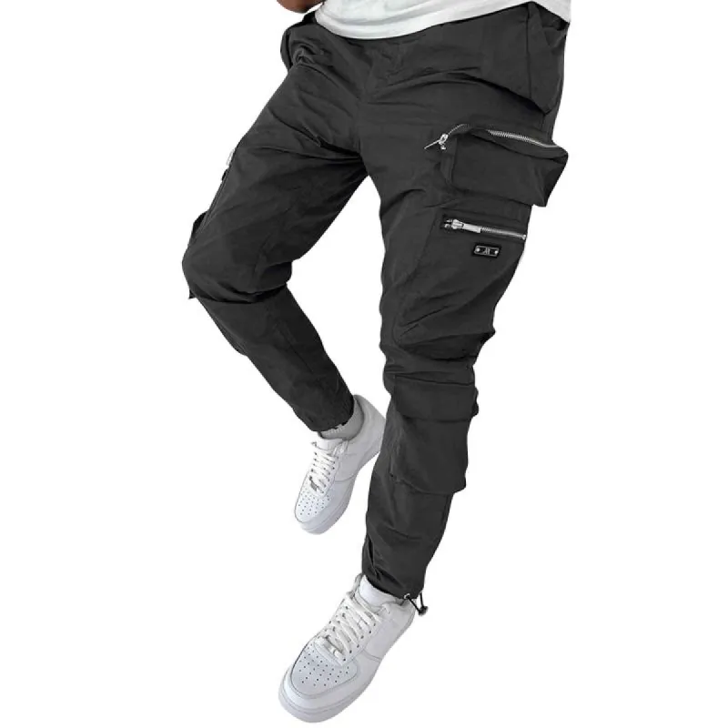 Men's Solid Multi-pocket Elastic Waist Cargo Pants 02613269Z sold by Manly