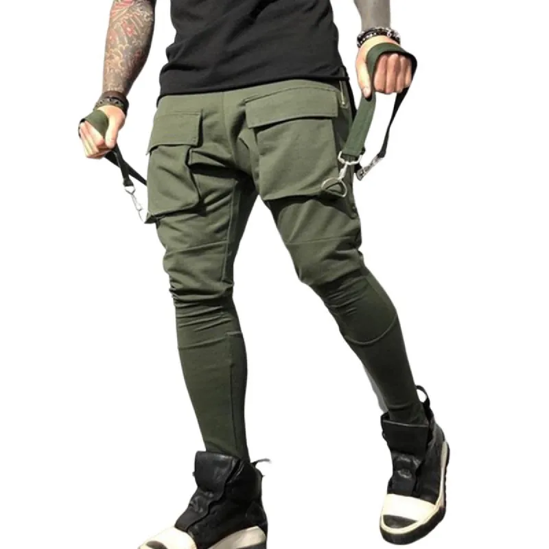 Men's Solid Multi-pocket Slim Sports Pants 59217153Z sold by Manly
