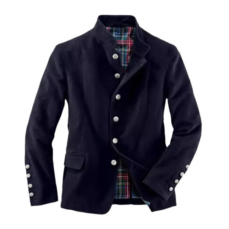 Men's Solid Vintage Stand Collar Single Breasted Blazer 52944232Z sold by Manly