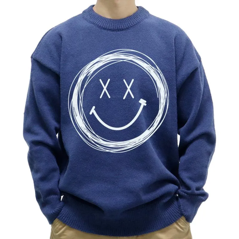 Men's Casual Round Neck Smiley Print Long Sleeve Pullover Sweater 95602516M sold by Manly