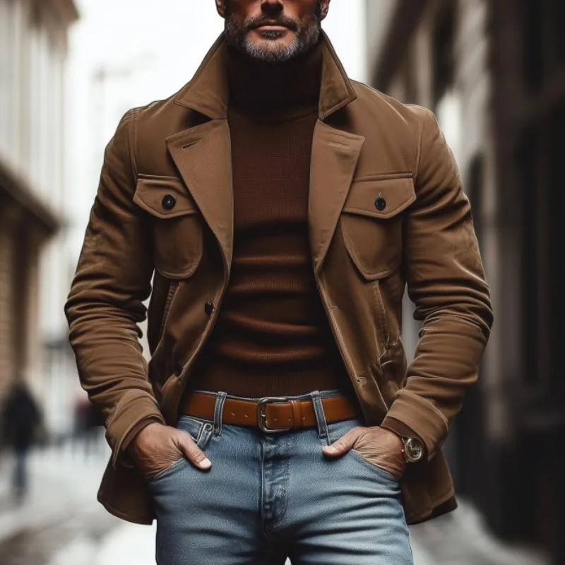 Men's Vintage Notched Lapel Corduroy Slim Fit Multi-Pocket Single-Breasted Blazer 59807154M sold by Manly product image thumbnail 2