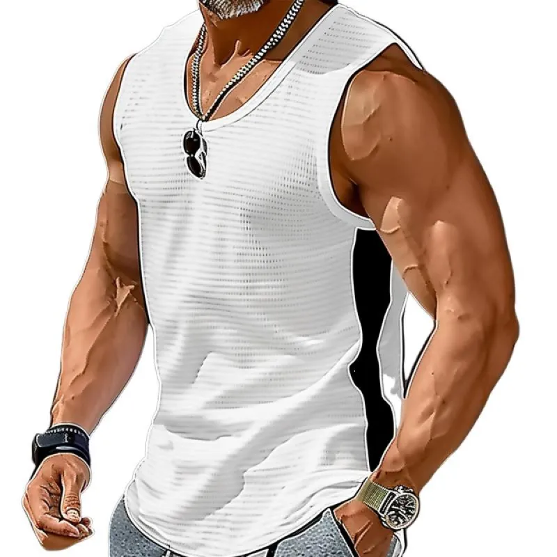 Men's Sports Contrast Color Crew Neck Tank Top 87550315X sold by Manly