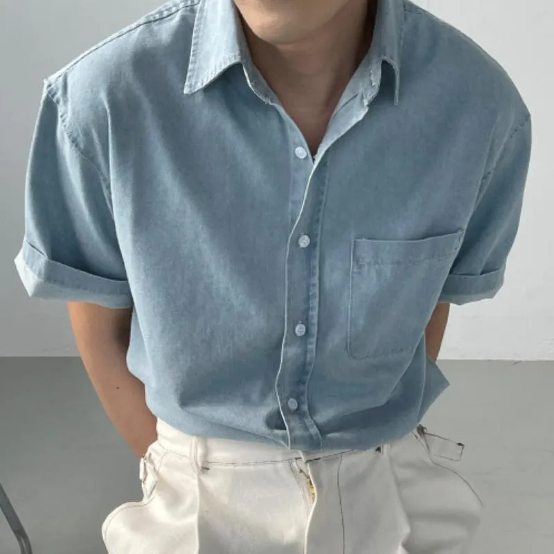 Men's Casual Denim Lapel Short-sleeved Shirt 35261739TO sold by Manly product image thumbnail 3