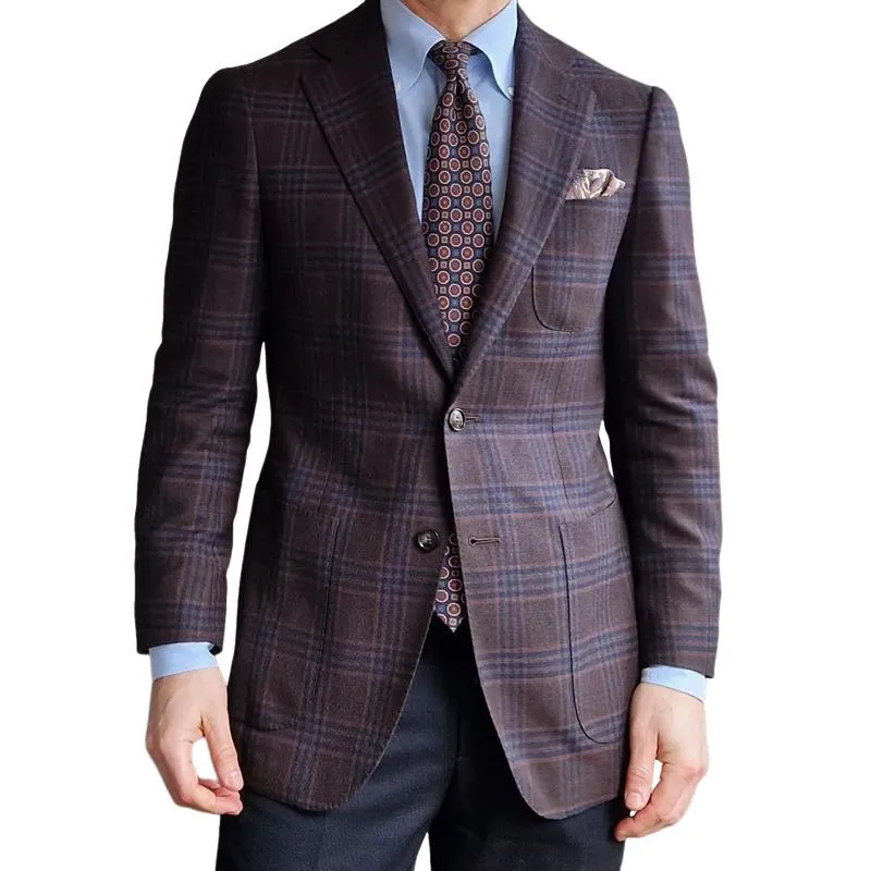 Men's Fashion Checked Notch Lapel Two Buttons Slim Blazer 79278619Z sold by Manly