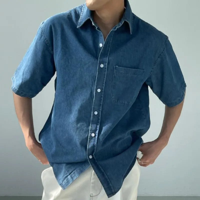Men's Casual Denim Lapel Short-sleeved Shirt 35261739TO sold by Manly product image thumbnail 2