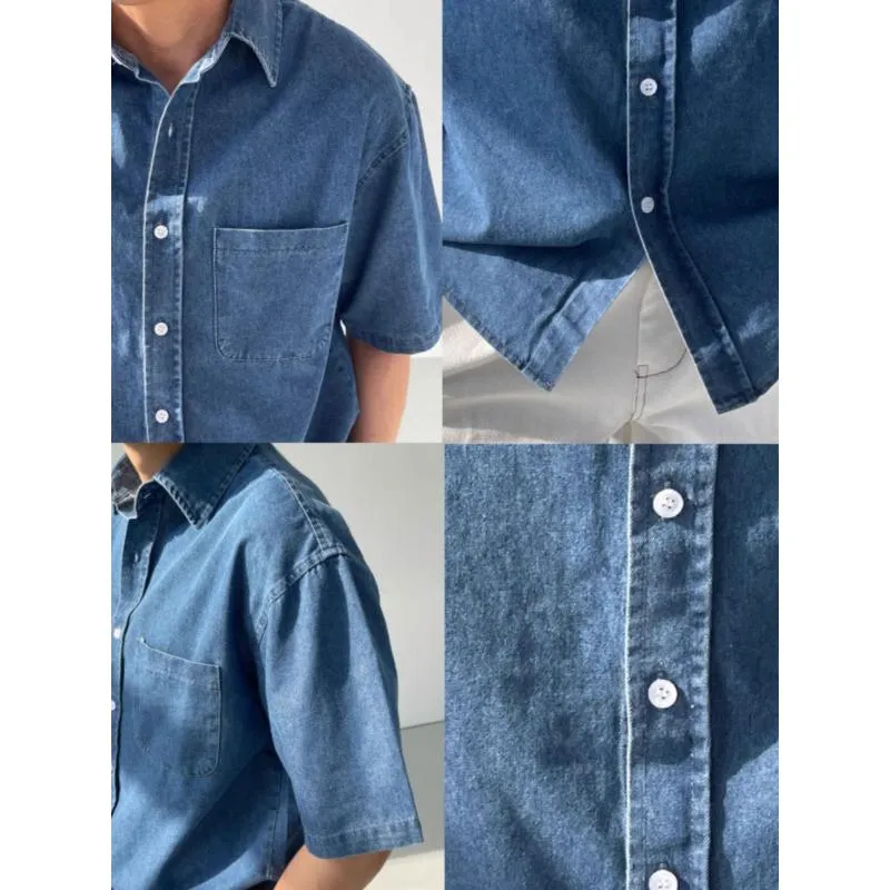 Men's Casual Denim Lapel Short-sleeved Shirt 35261739TO sold by Manly product image thumbnail 4