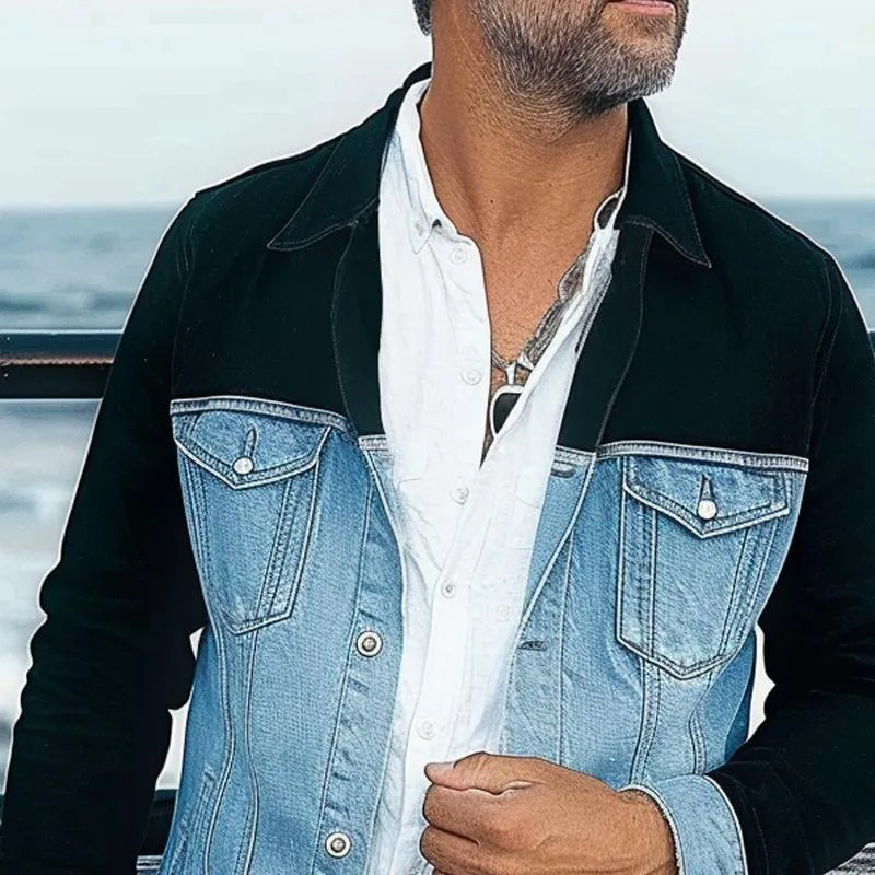 Men's Fashion Colorblock Denim Lapel Single Breasted Casual Jacket 86848127Z sold by Manly product image thumbnail 3