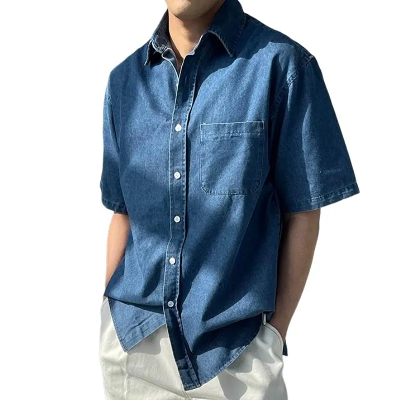 Men's Casual Denim Lapel Short-sleeved Shirt 35261739TO sold by Manly