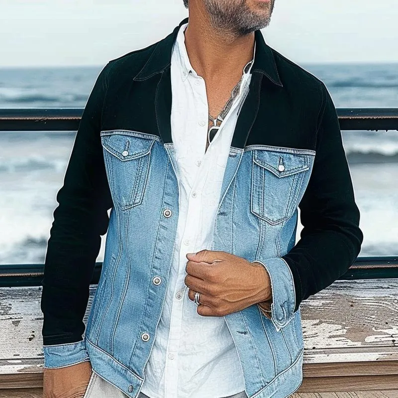 Men's Fashion Colorblock Denim Lapel Single Breasted Casual Jacket 86848127Z sold by Manly product image thumbnail 2