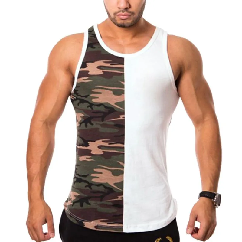 Men's Sports Sleeveless Camouflage Patchwork Tank Top 95189235Y sold by Manly