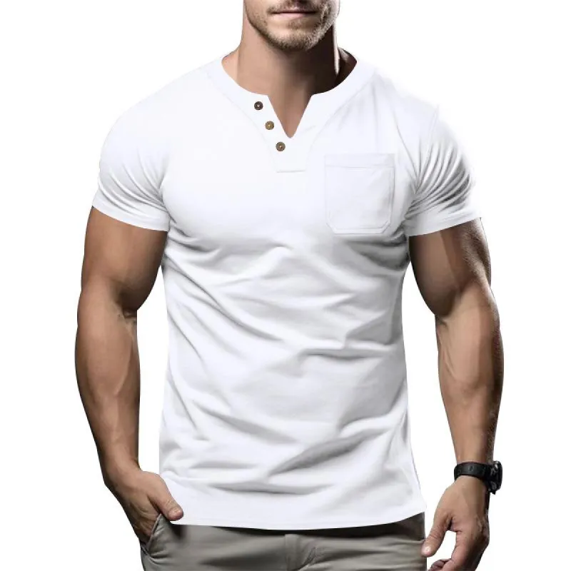 Men's Casual V-Neck Patch Pocket Slim Fit Short Sleeve T-Shirt 99506366M sold by Manly