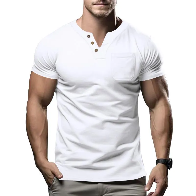 Men's Casual V-Neck Patch Pocket Slim Fit Short Sleeve T-Shirt 99506366M sold by Manly