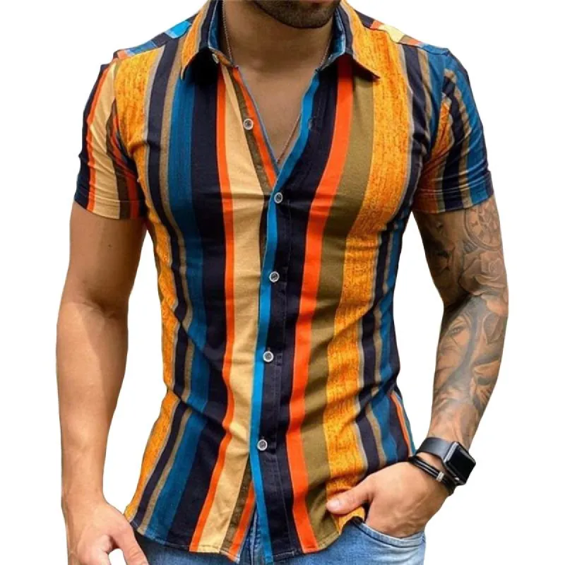 Men's Casual Striped Short Sleeve Shirt 54908471TO made by Manly