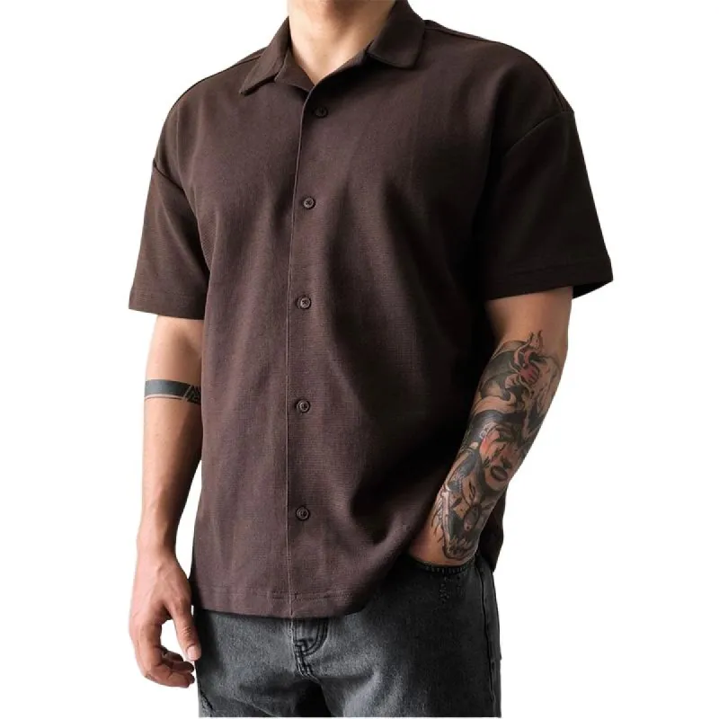 Men's Casual Solid Color Short-sleeved Shirt 09854501TO sold by Manly
