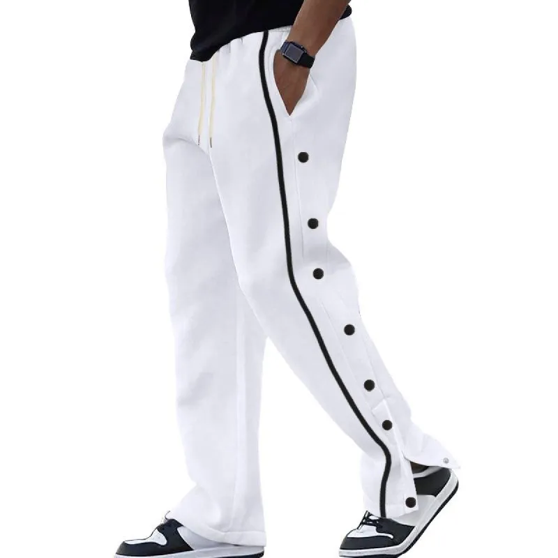 Men's Side Buttons Elastic Waist Loose Sweatpants 39434490Z sold by Manly