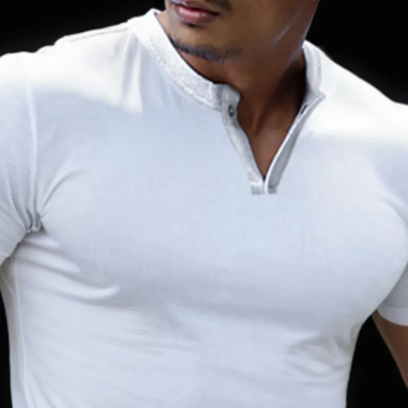 Men's Casual Solid Color Button Collar Slim Short Sleeve T-Shirt 47809172M sold by Manly product image thumbnail 3