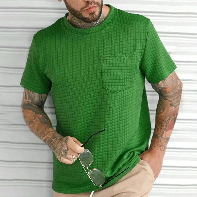 Men's Casual Solid Color Round Neck Pocket T-Shirt 79854071TO sold by Manly product image thumbnail 2