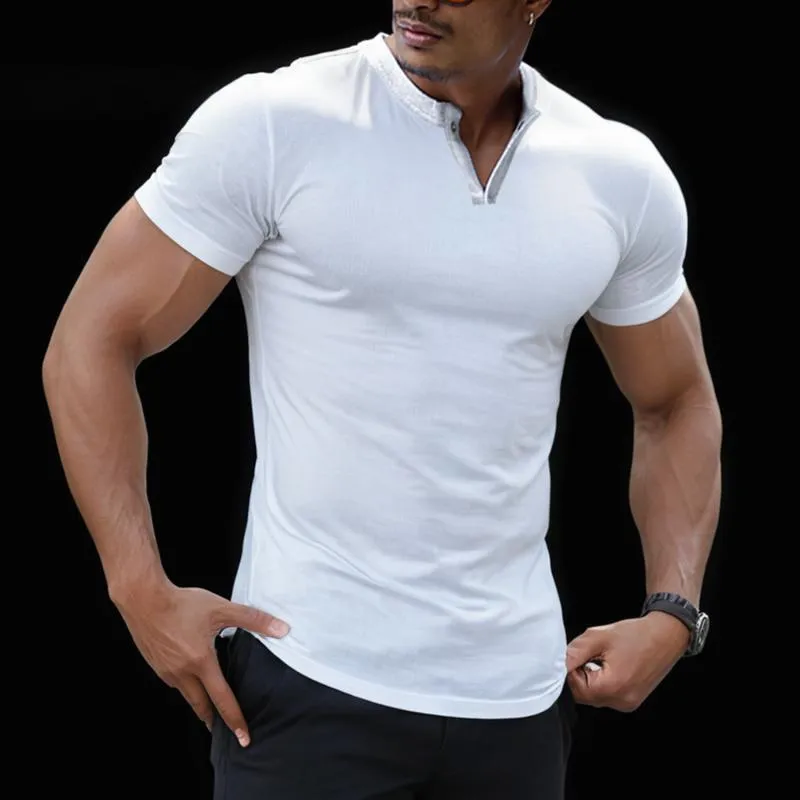 Men's Casual Solid Color Button Collar Slim Short Sleeve T-Shirt 47809172M sold by Manly product image thumbnail 2